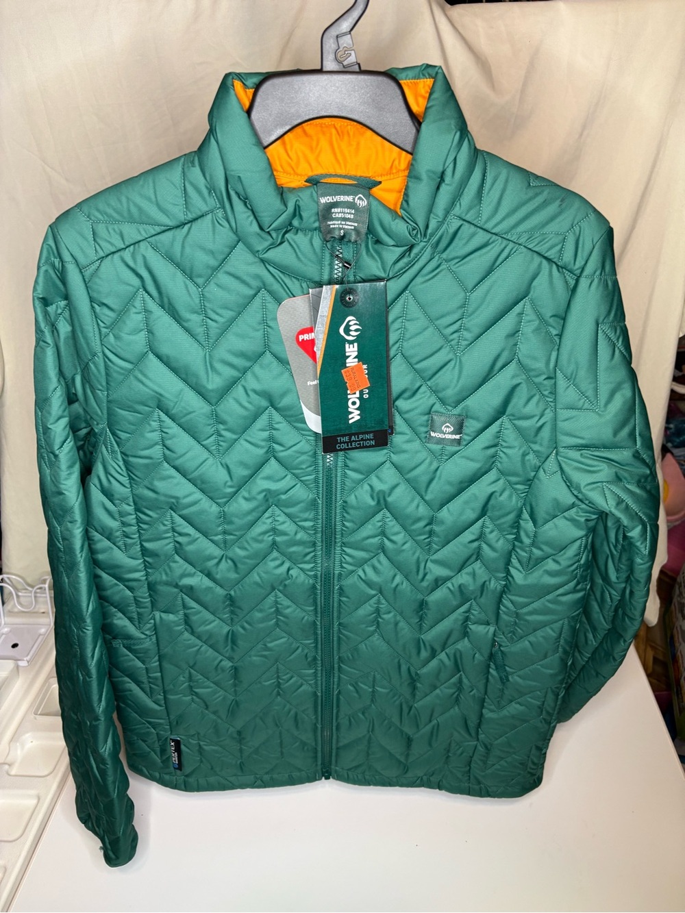 Wolverine Women’s Green Quilted Lightweight Jacket Coat Orange Interior